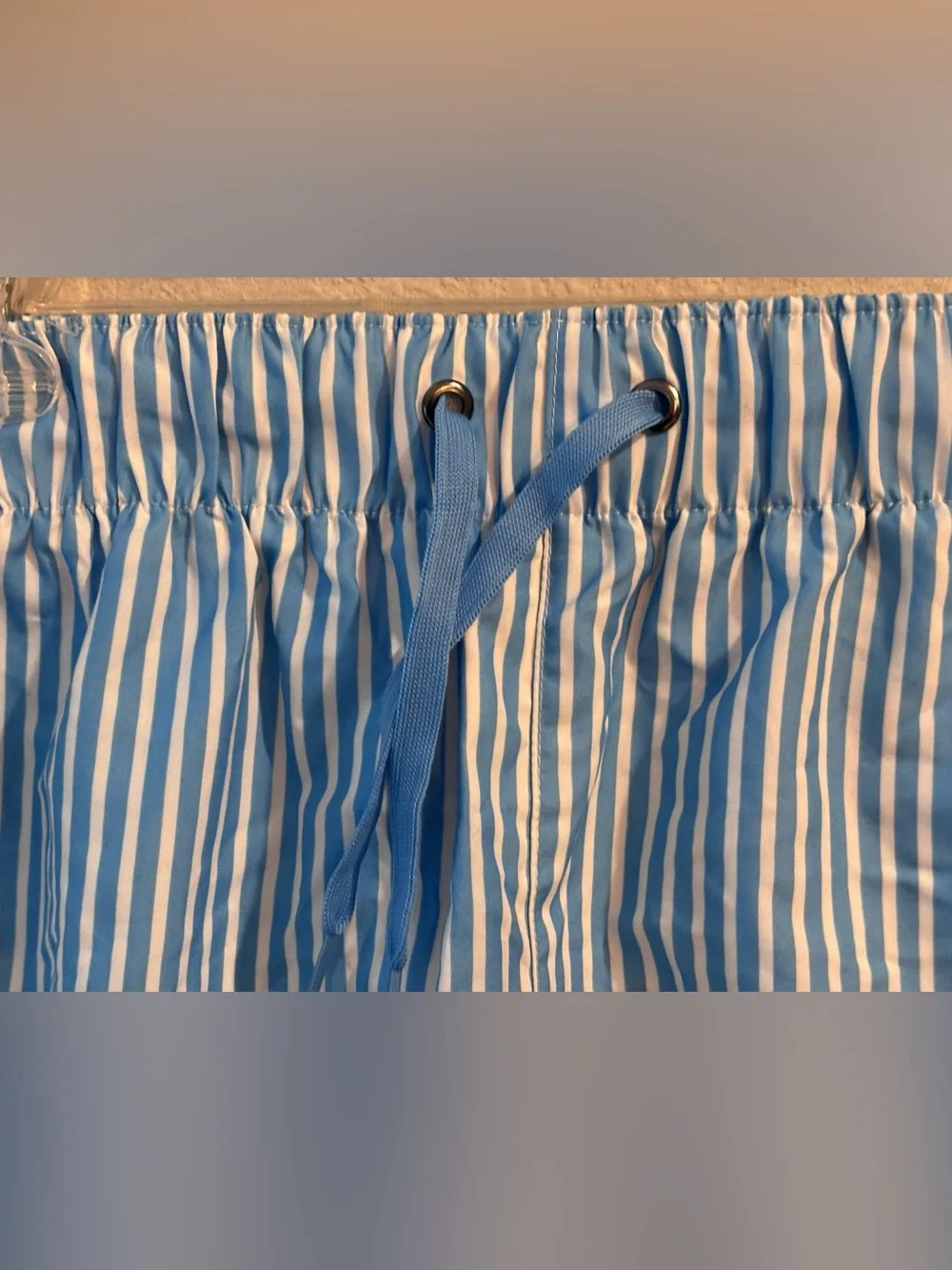 Outdoor Oasis Boys Blue & White Vertical Stripe Lined Swim Trunks, M 10/12, NWT